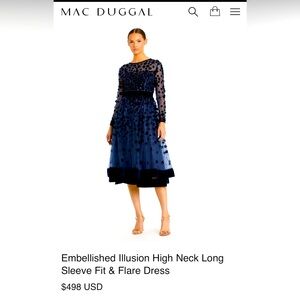 Mac Duggal - Embellished Illusion High Neck Long Sleeve Fit & Flare Dress